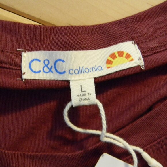 C&C California Maroon Burgundy Hockey Mom Tee Shirt Top Size L NWT - Picture 4 of 5